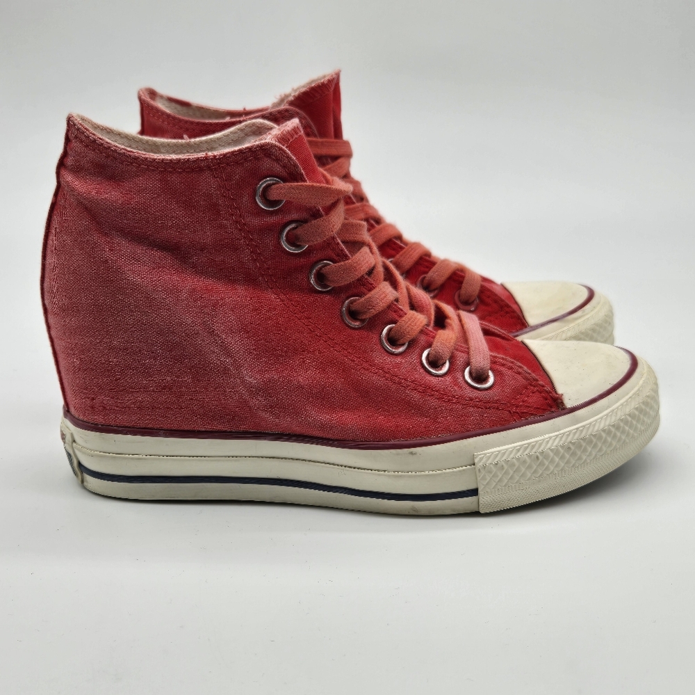 Converse Chuck Taylor Mid Lux Red Hidden Wedge Distressed Womens Size 6